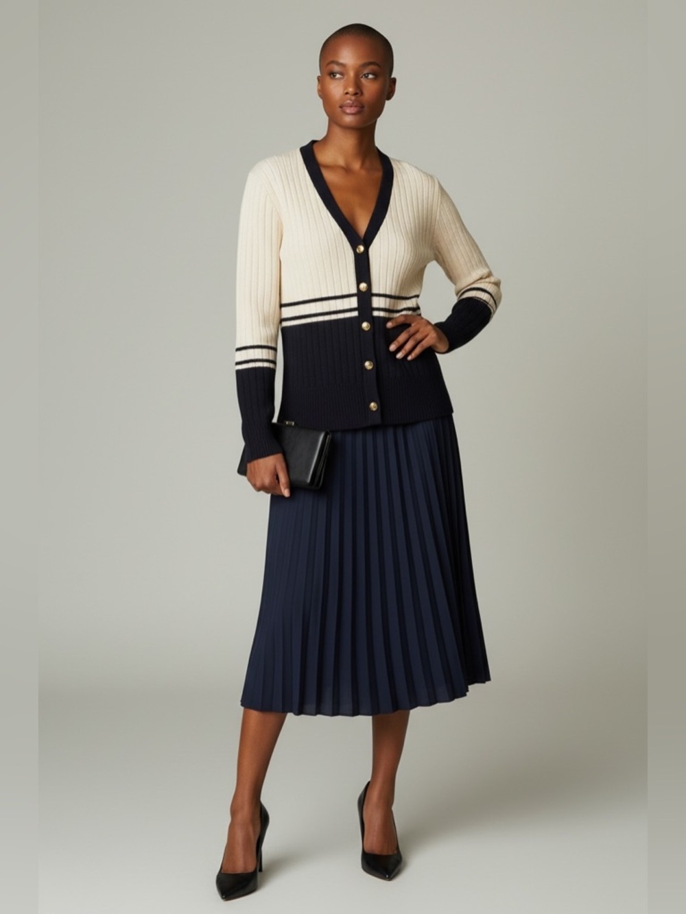 St John Striped V-Neck Sweater